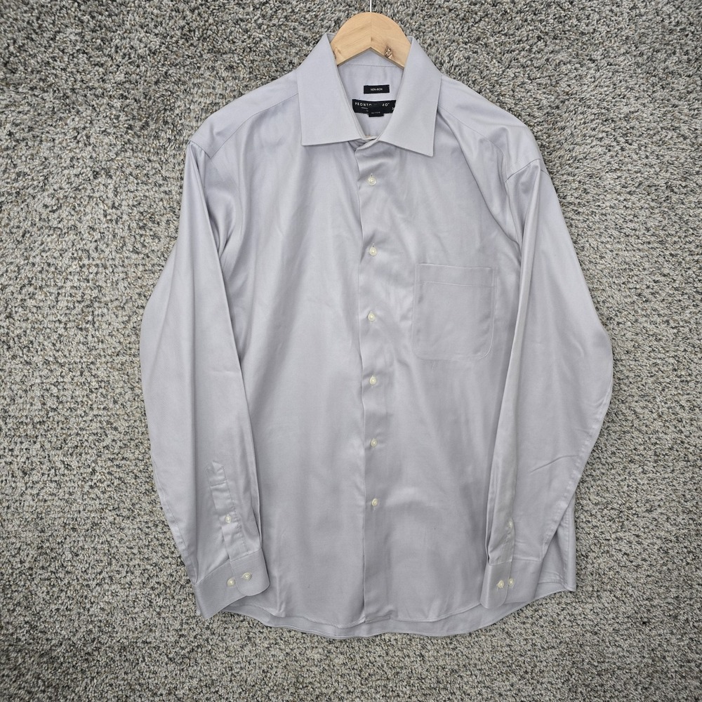 Pronto Uomo Dress‎ Shirt Mens 17 34/35 Gray Button Up Non Iron Career Cotton